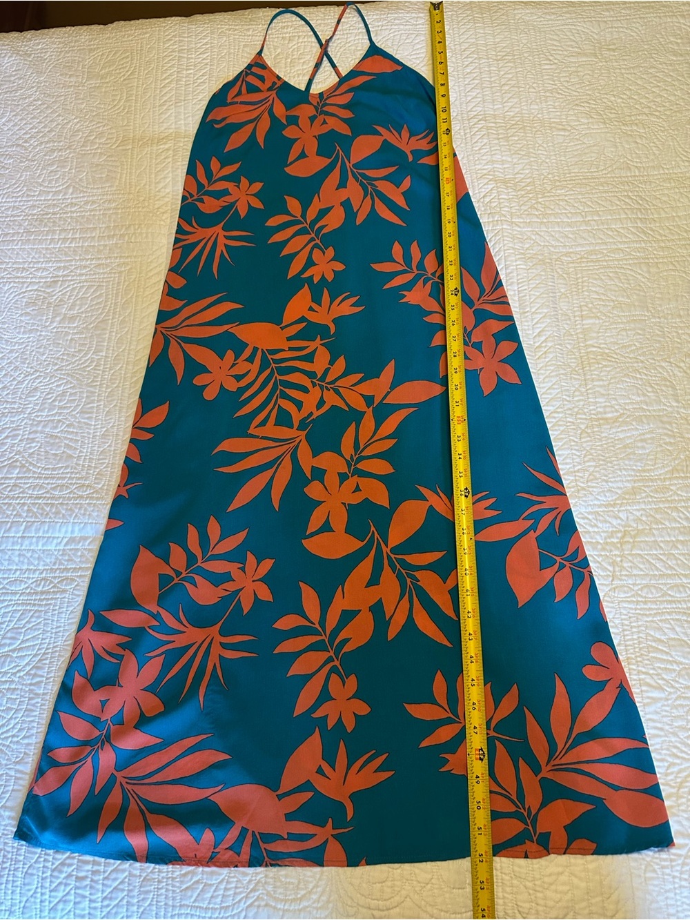 Old Navy Teal Maxi Dress with Coral Floral Print - Picture 3 of 7
